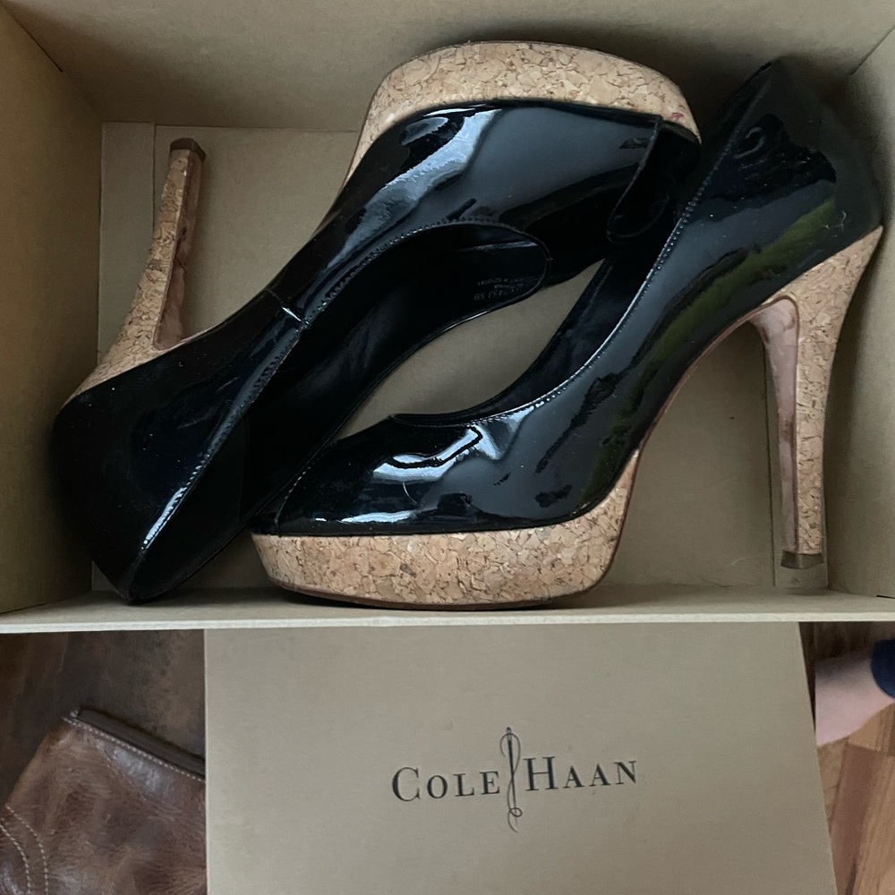 Cole Haan Mariela Air Open Toe Heels with Cork Accents